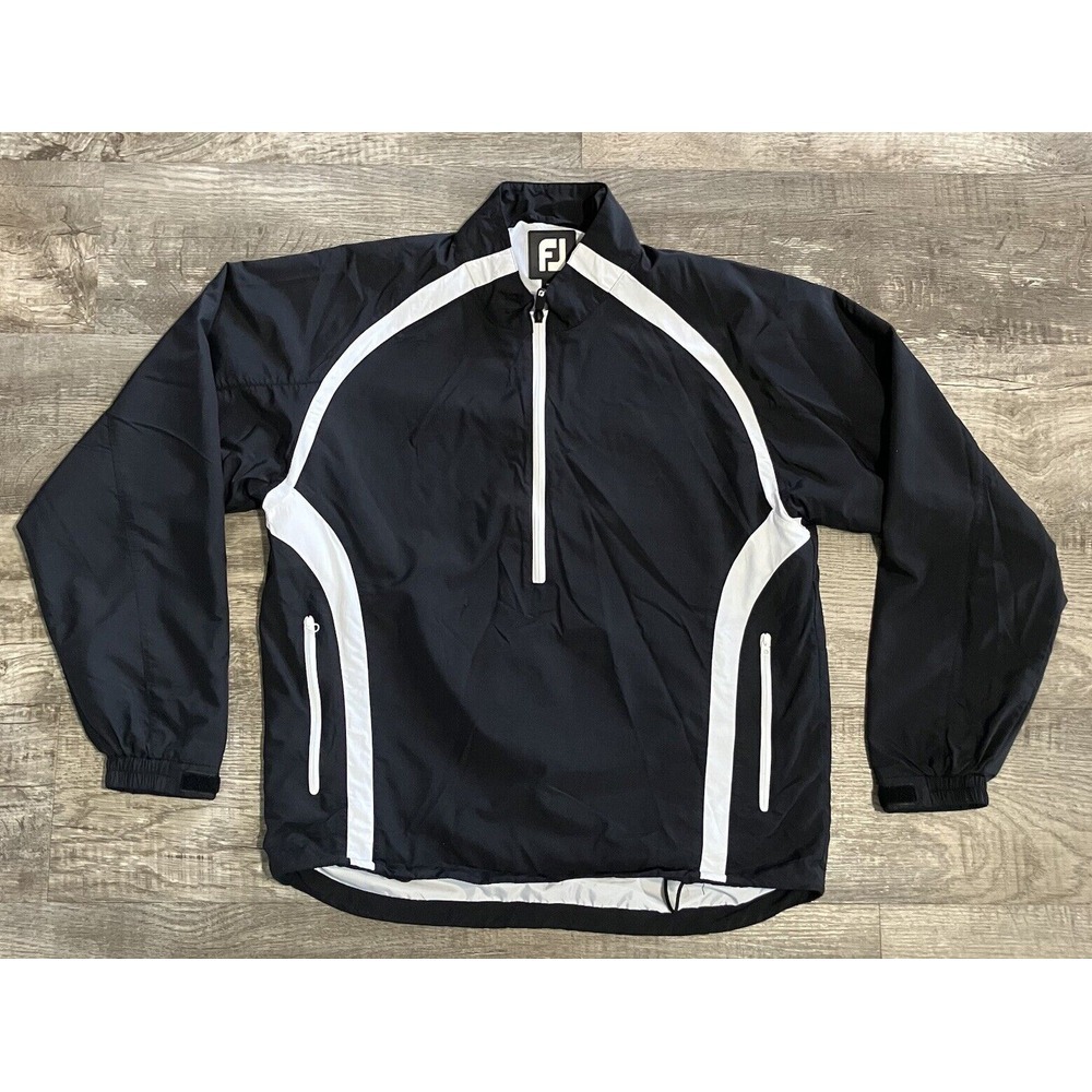 Footjoy Jacket Mens Medium Black White Golf Windbreaker Pullover Half Zip Adult